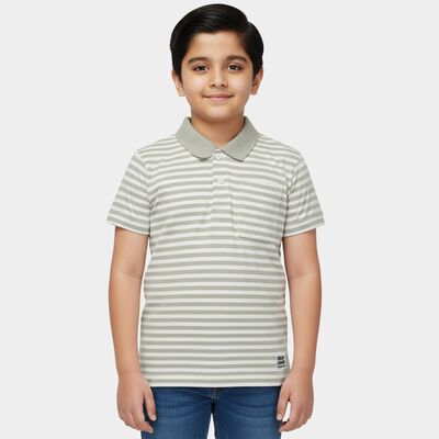 Boys Light Green Round Neck Casual Half Sleeve T-Shirt