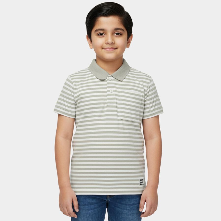 Boys Light Green Round Neck Casual Half Sleeve T-Shirt, हल्का हरा, large