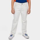 Boys' White Regular Fit Cotton Jeans, Off White, small