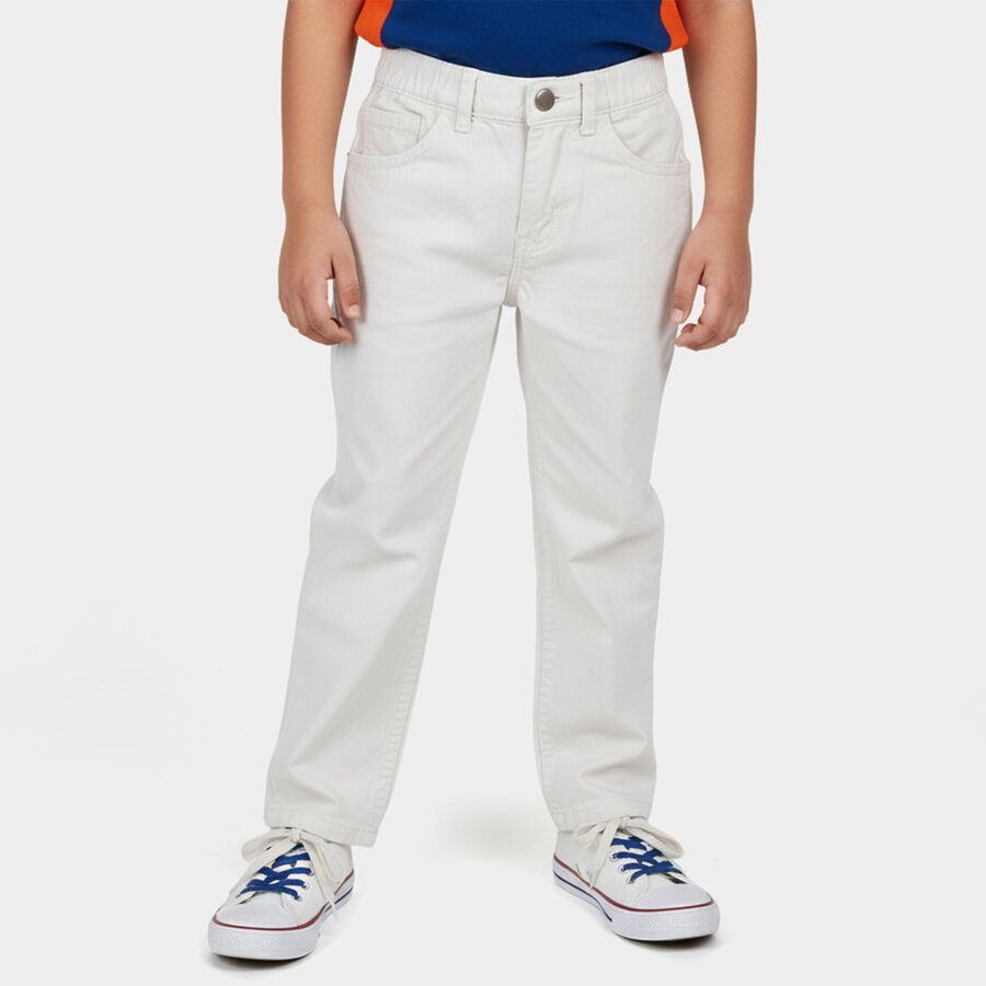 Boys' White Regular Fit Cotton Jeans, Off White, large