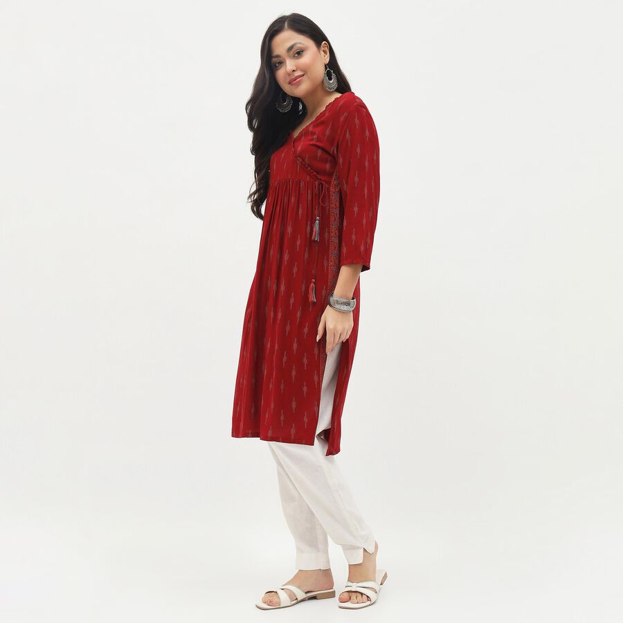 Women's Deep Maroon Wrap Neck Printed Kurta, Maroon, large