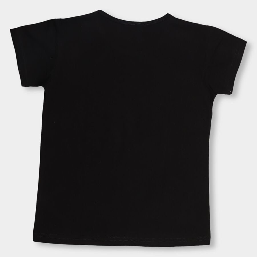 Girls' Jet Black Crew Neck Short Sleeve T-Shirt, Black, large image number null