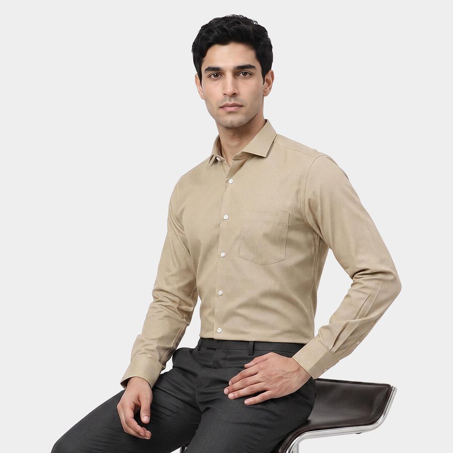 Men's Beige Formal Shirt, गहरा पीला, large