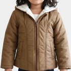Girls Brown Hooded Puffer Jacket, Brown, small