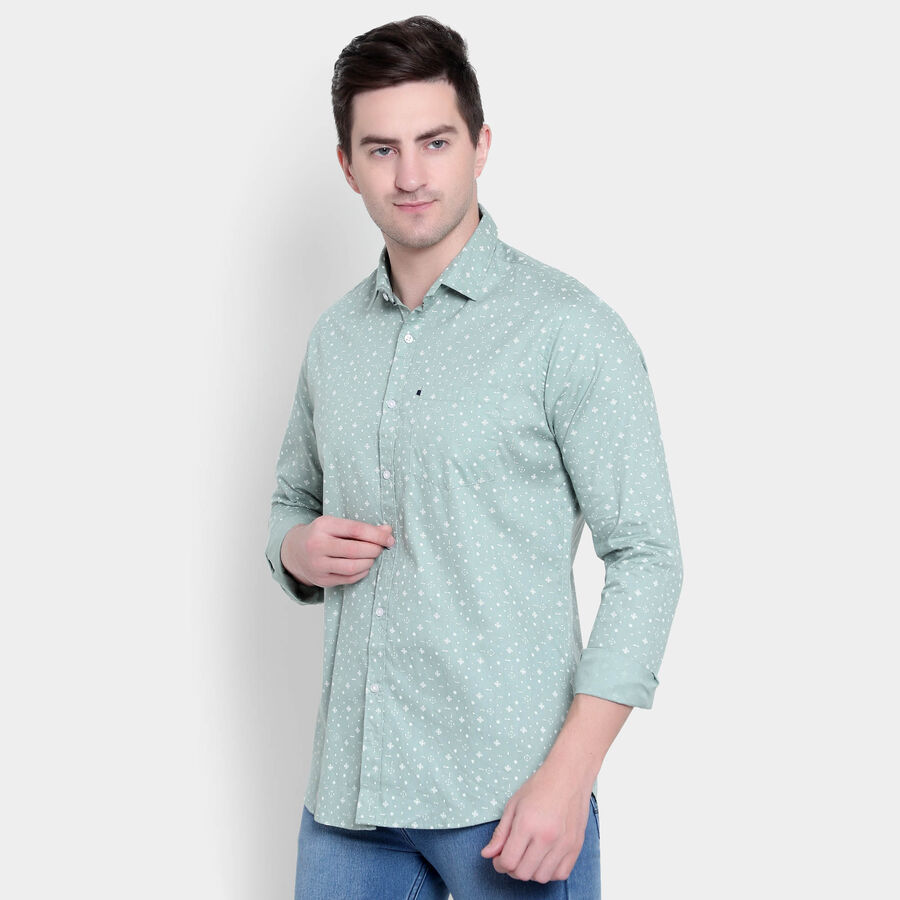 Cotton Printed Casual Shirt, Light Green, large image number null