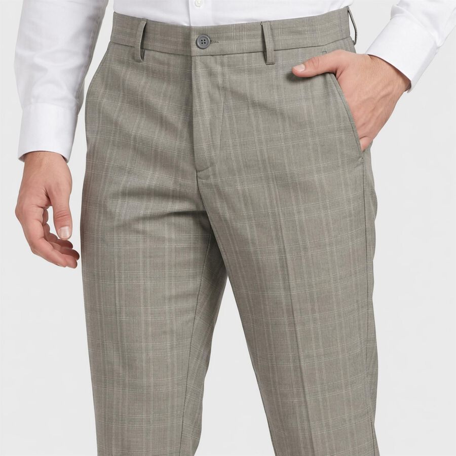 Men's Grey Slim Fit Checked Formal Trousers, Light Grey, large