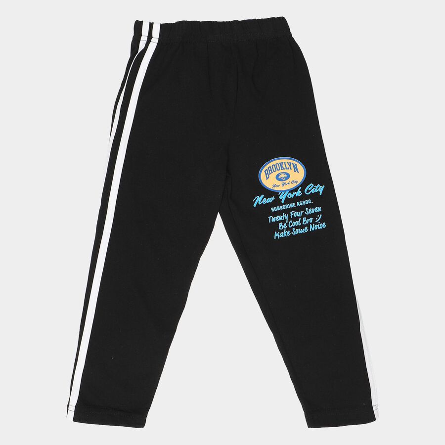 Boys Black Straight Fit Graphic Printed Pyjama, Black, large