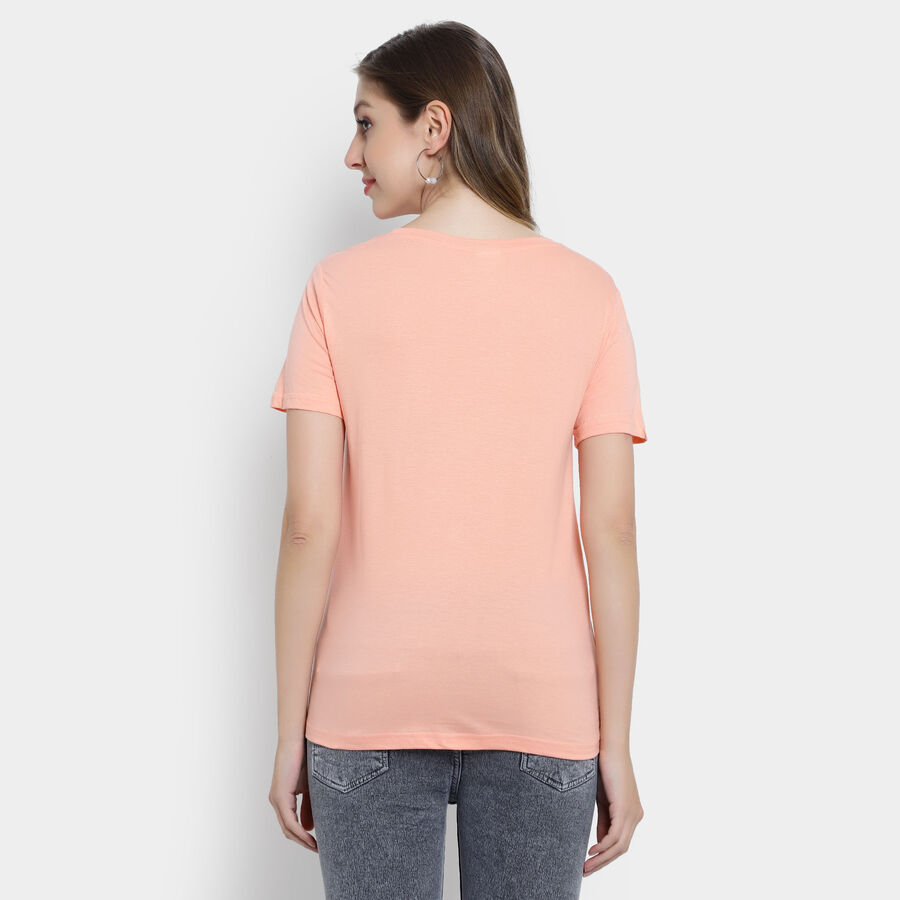 Embellished Round Neck T-Shirt, Peach, large image number null
