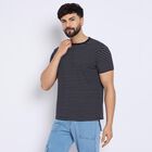 Men's Round Neck Half Sleeves T-Shirt , Navy Blue, small
