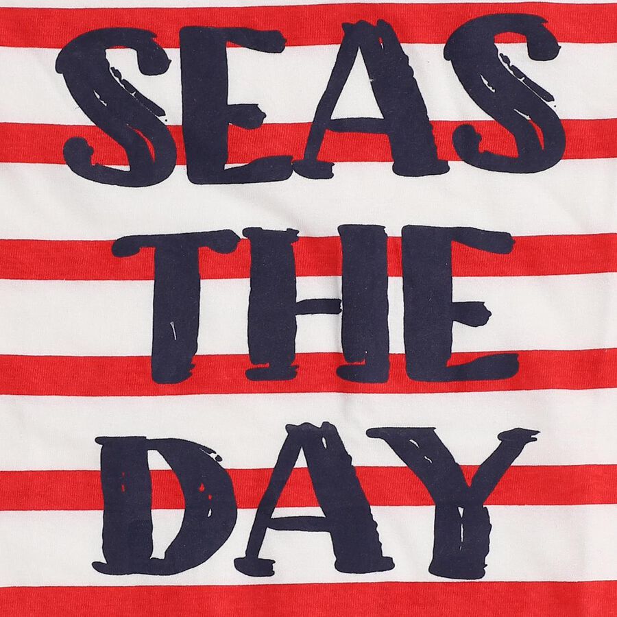 Boys Red Cotton Round Neck Casual T-Shirt, लाल, large image number null