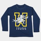 Boys' Navy Blue Cotton Blend Round Neck Regular Boys T-Shirt, नेवी ब्लू, small