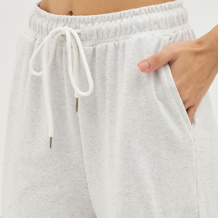 Women's Light Ash Grey Regular Fit Cargo Track Pants, Ecru Melange, large image number null