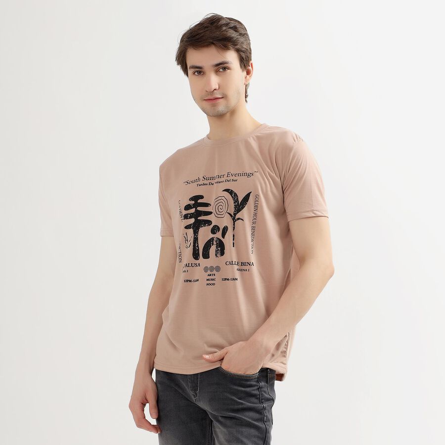 Men's Light Pink Round Neck Slim Fit Printed T-Shirt, Light Pink, large image number null