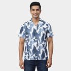 Men's Navy Blue Cotton Spread Collar Slim Fit Casual Shirt, Navy Blue, small