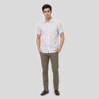 Men's White Cotton Short Sleeve Spread Collar Regular Fit Casual Shirt, Off White, small