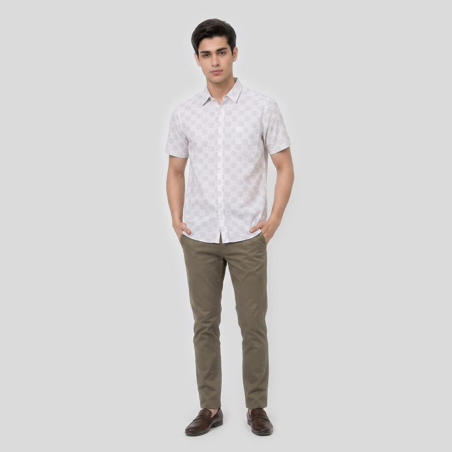 Men's White Cotton Short Sleeve Spread Collar Regular Fit Casual Shirt, Off White, large