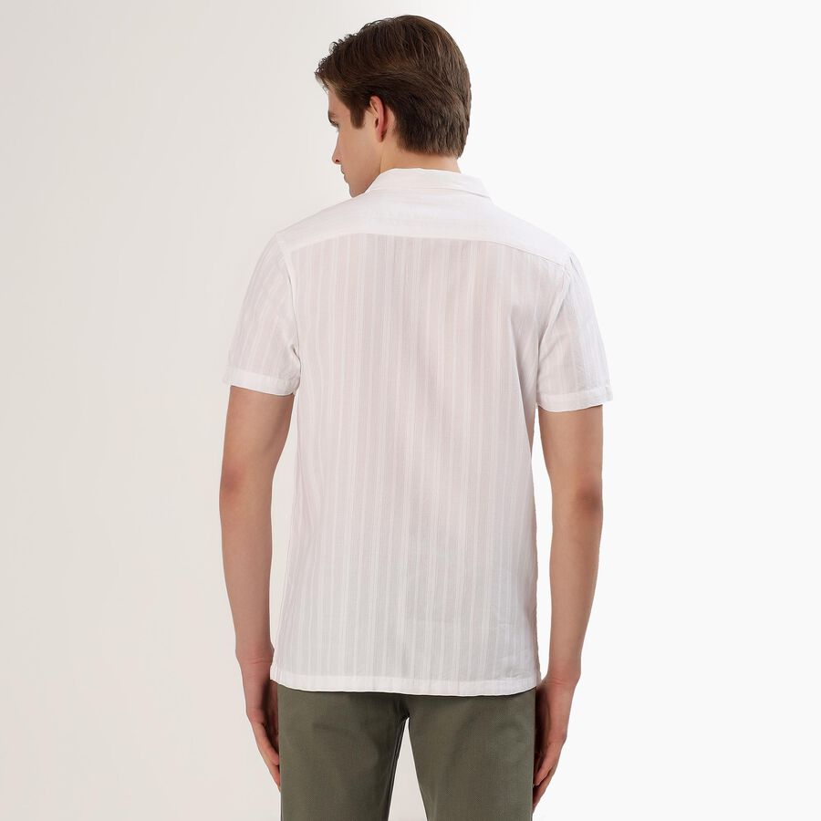Men's White Cotton Half Sleeve Cuban Collar Casual Shirt, White, large