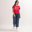Women's Bright Fuchsia Cotton Round Neck Embellished T-Shirt, Fuchsia, small image number null