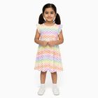 Girls' Multicolor Rainbow Checkered Flutter Sleeve Frock, Off White, small image number null