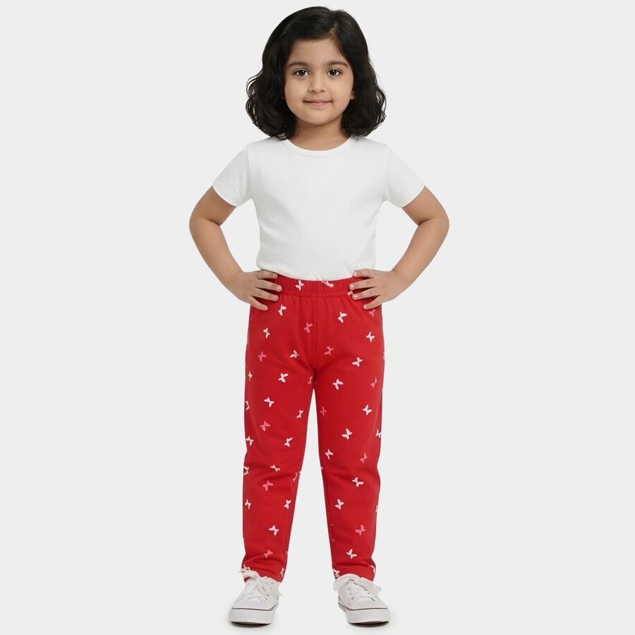 Girls' Fuchsia Regular Fit Butterfly Printed Pyjama, रानी (फ्यूशिया), large