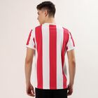 Men's Red V-Neck Striped Athleisure T-Shirt, Red, small