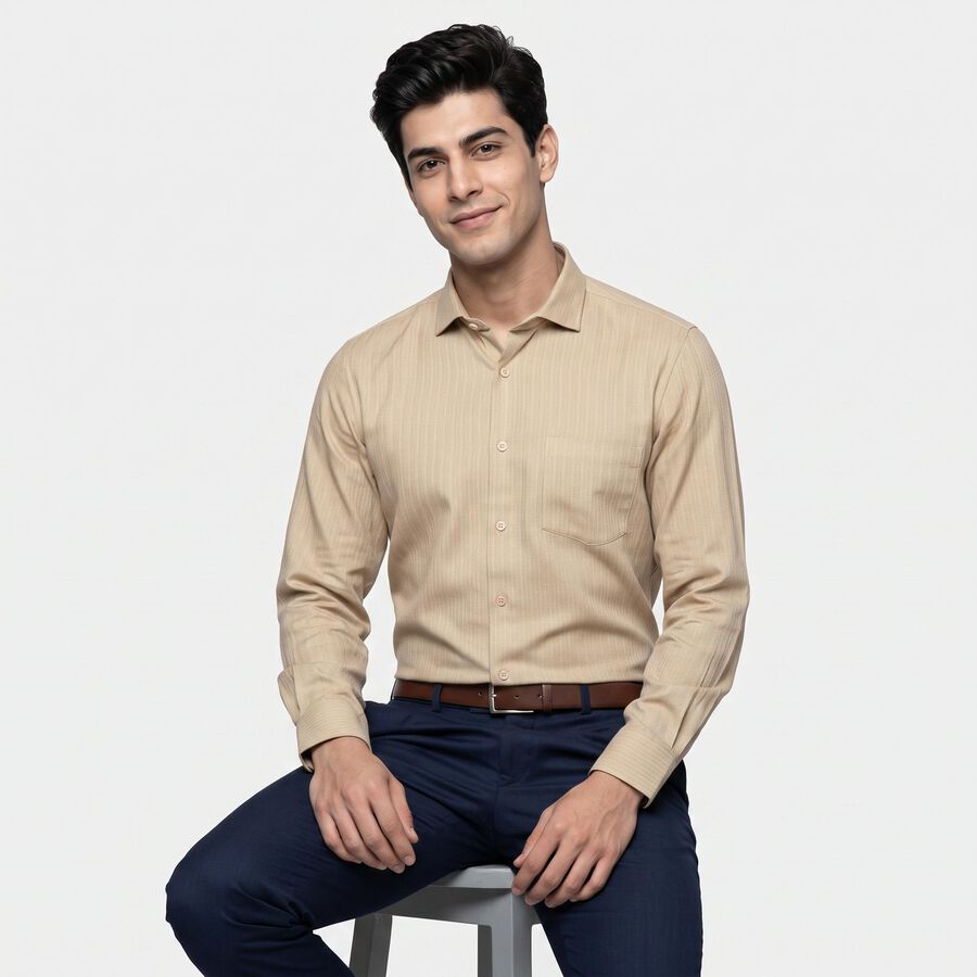 Men's Beige Formal Shirt, Beige, large