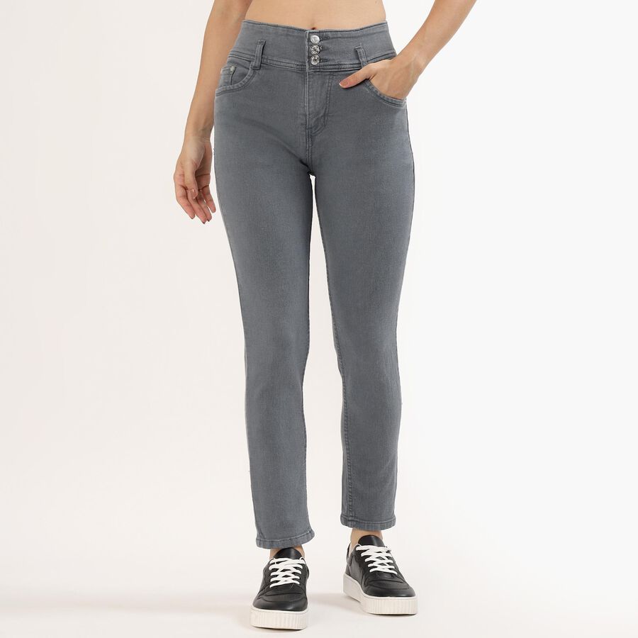 Women's Muted Steel Grey Skinny Fit High-Rise Jeans, गहरा ग्रे, large image number null