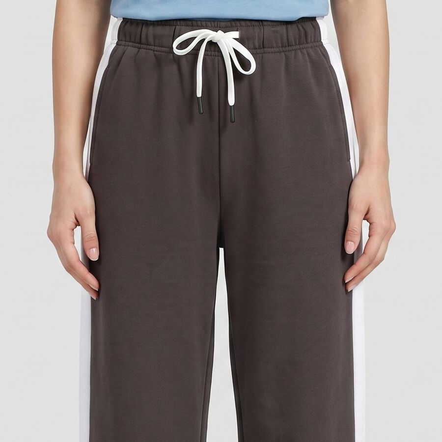 Women's Charcoal Straight Fit Side-Striped Track Pants, गहरा ग्रे, large