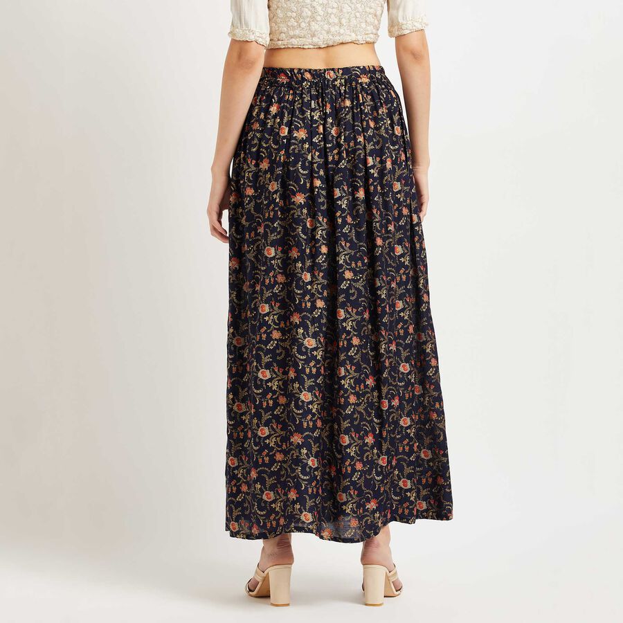 Printed Lehenga Skirt, Navy Blue, large image number null