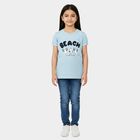 Girls Light Blue Cotton Round Neck Regular T-Shirt, Light Blue, small