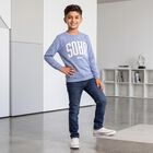 Boys' Blue Crew Neck Graphic Sweatshirt, Mid Blue, small