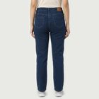 Women's Navy Blue Straight Fit Classic Jeans, मध्यम नीला, small