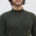 Men's Dark Olive Green Mock Neck Slim Fit Pullover, Dark Green, small image number null