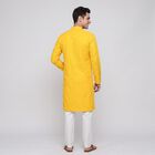 Men's Yellow Mandarin Collar Embroidered Kurta Set, पीला, small