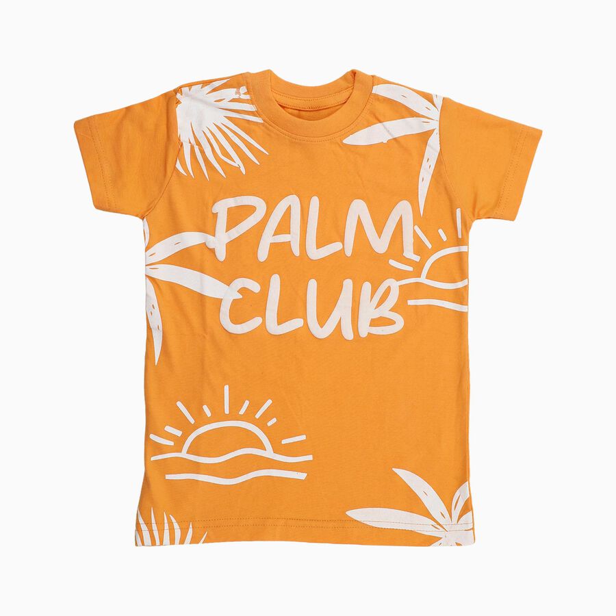 Boys Bright Orange Cotton Round Neck Casual T-Shirt, Orange, large image number null