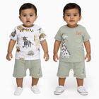 Infants' Light Green Cotton Round Neck Animal Print Baba Suit, Light Green, small image number null