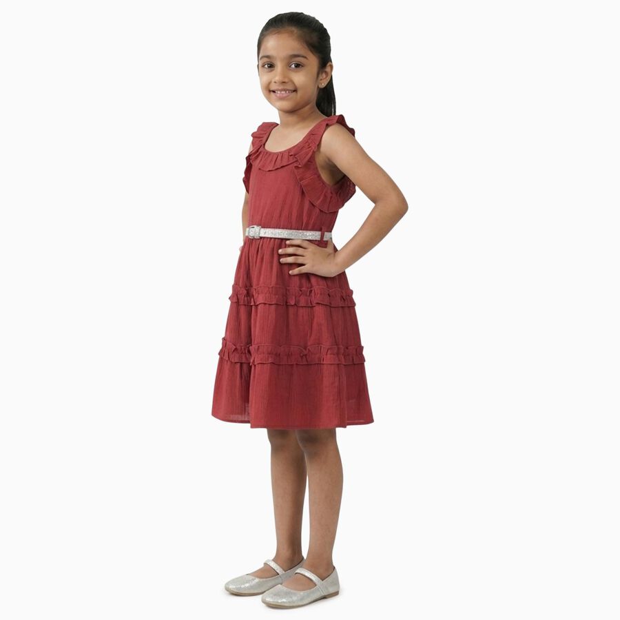 Girls' Bright Pink Sleeveless Casual Dress, रस्ट, large