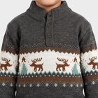 Boys' Charcoal Mock Neck Printed Pullover, चारकोल, small