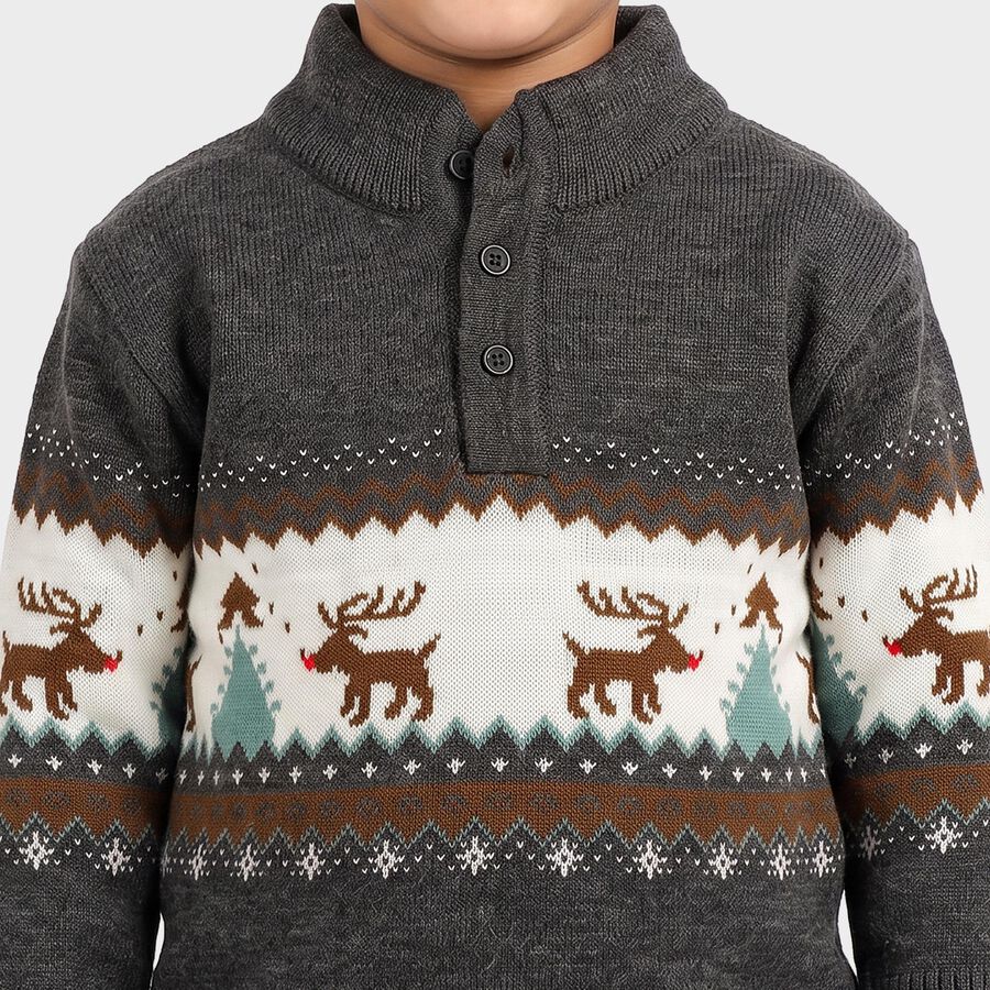 Boys' Charcoal Mock Neck Printed Pullover, चारकोल, large