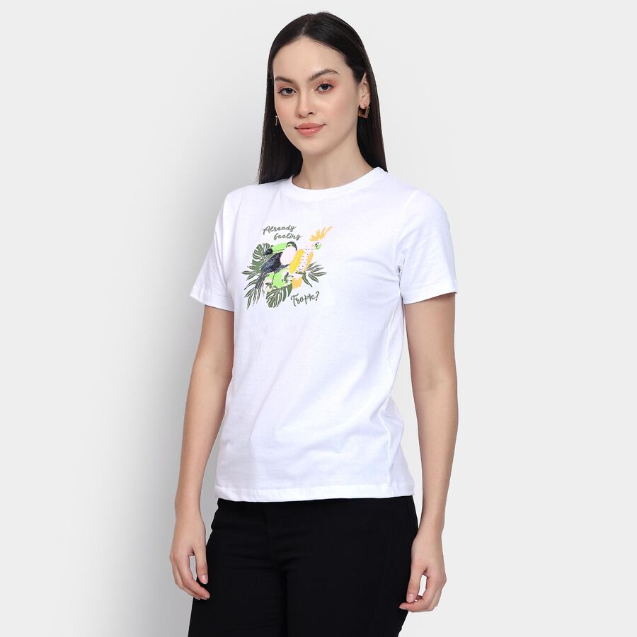 Ladies' 100% Cotton Round Neck T-Shirt , White, large