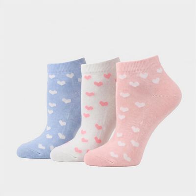 Women's Assorted Regular Fit Heart Print Pack of 3 Socks