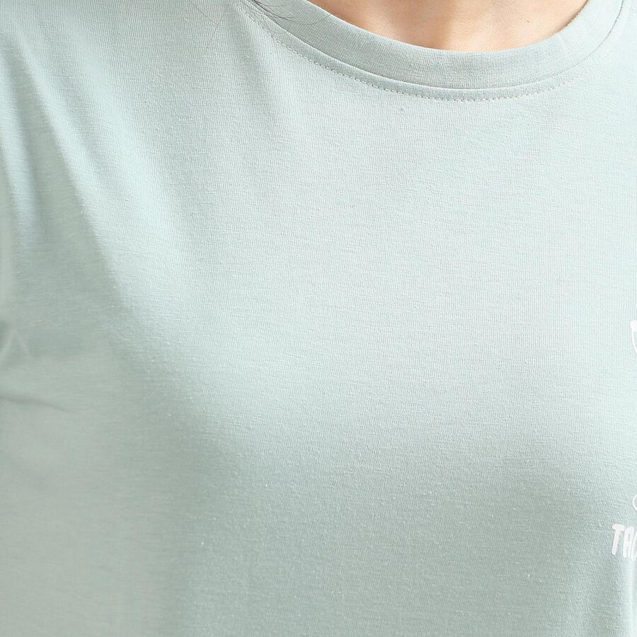 Women's Light Sage Green Round Neck Casual T-Shirt, Light Green, large