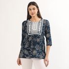 Women's Teal Round Neck Printed Kurti, Teal Blue, small