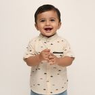 Infants Soft Beige Cotton Half Sleeve Mandarin Collar Casual Shirt, Beige, small image number null