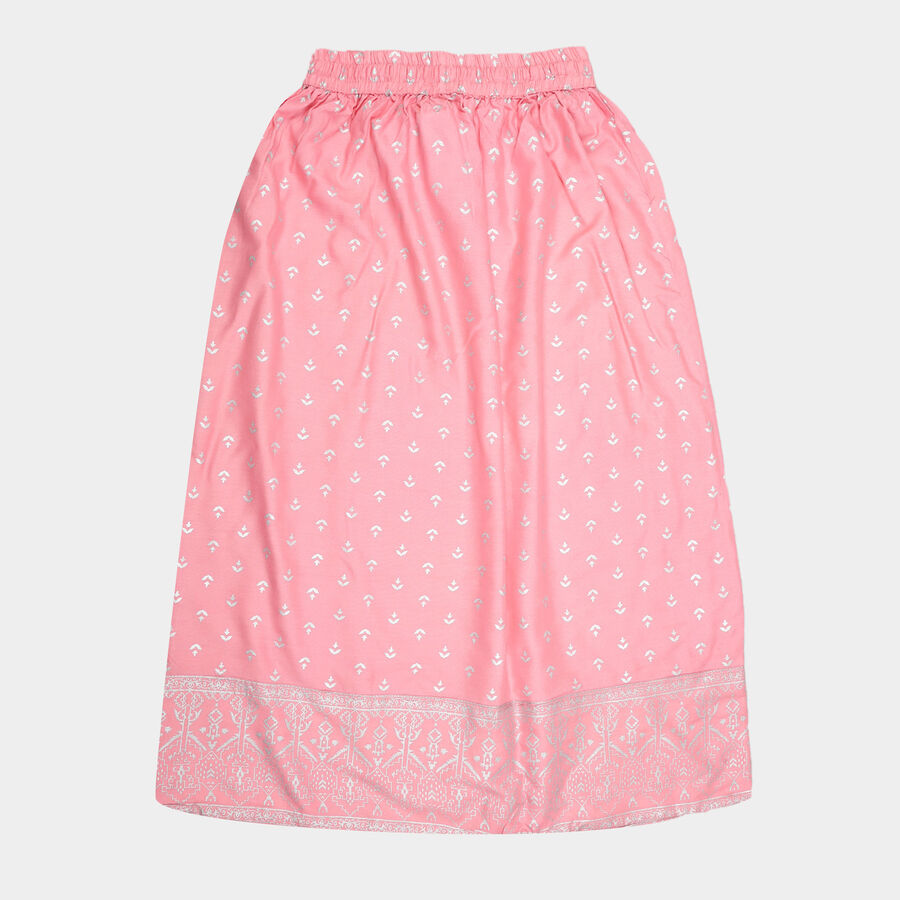 Girls Printed Full Length Skirt, Pink, large image number null