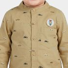 Infants Beige Cotton Long Sleeve Mandarin Collar Shirt, Beige, small