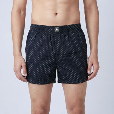 Men's Navy Blue Printed Cotton Boxers
