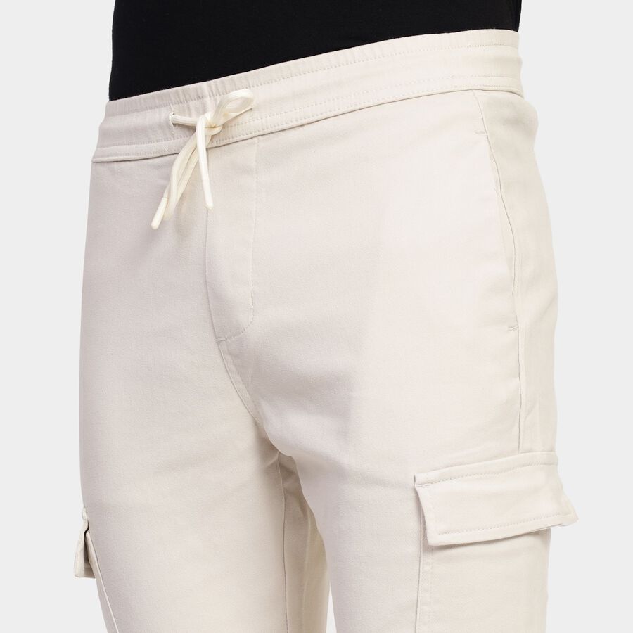 Men's Slim Fit Casual Trousers, Ecru Melange, large image number null