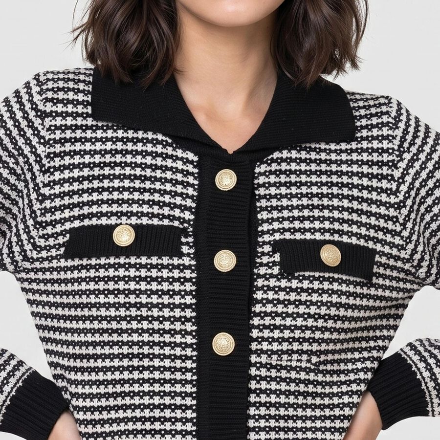 Women Black Collared Button-Front Cardigan, Black, large