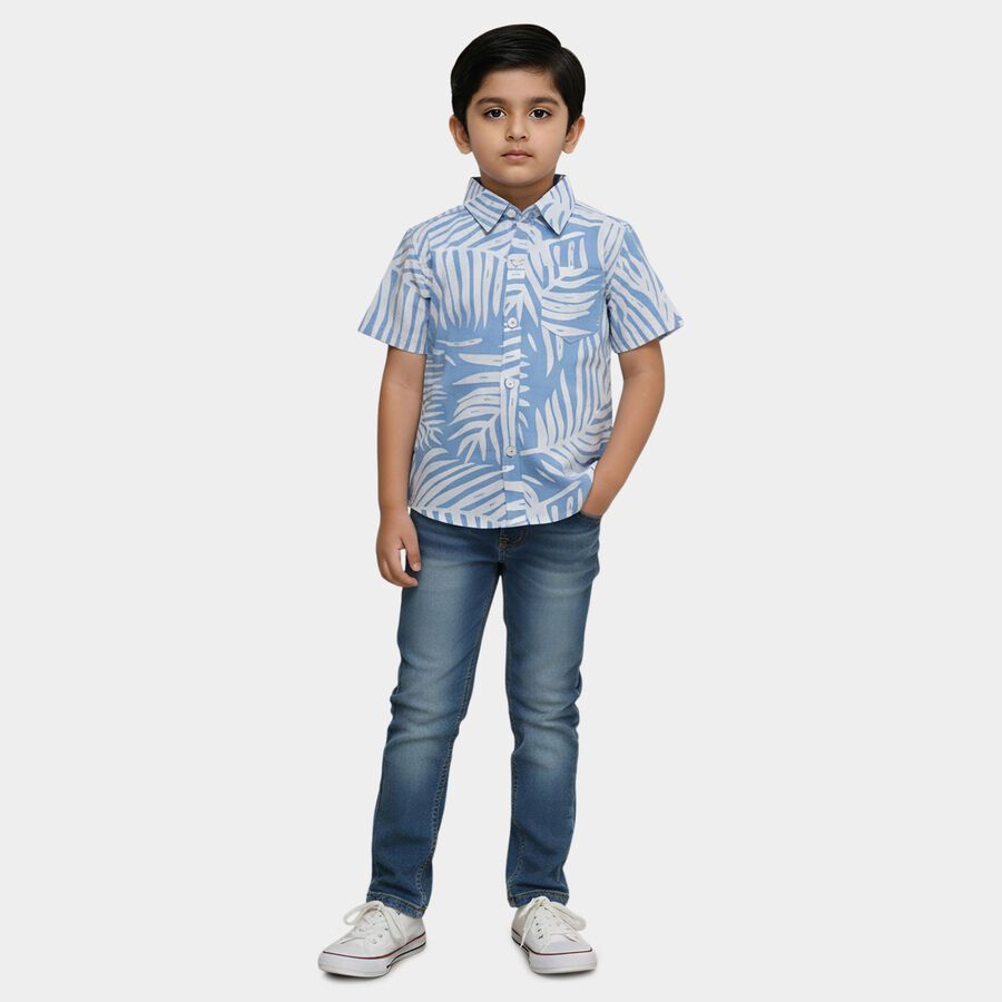 Boys' White Cotton Half Sleeve Classic Collar Casual Shirt, White, large